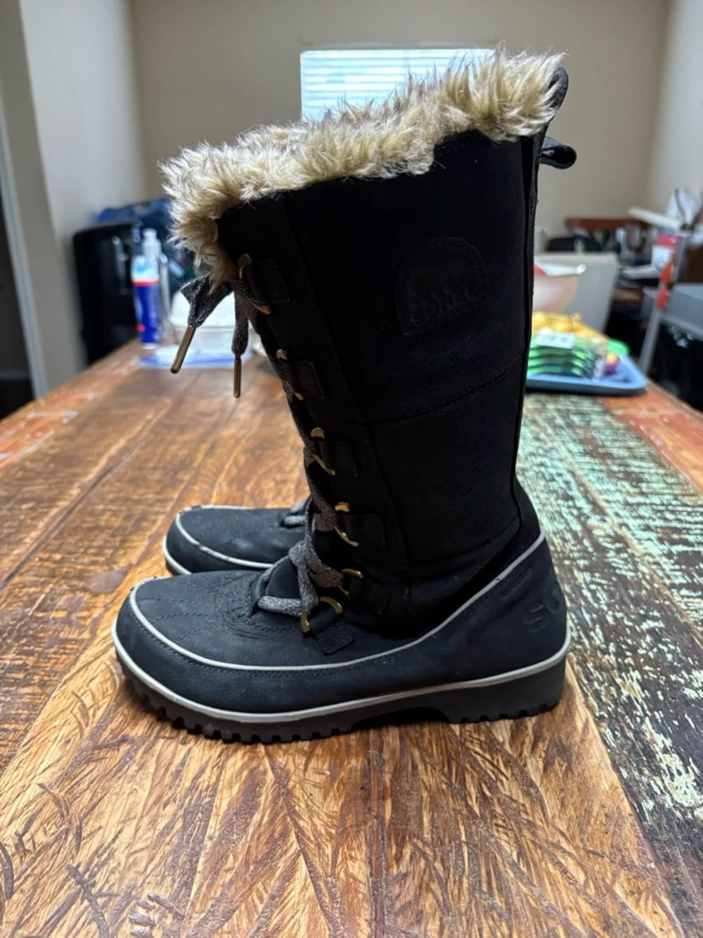 SOREL Sorel Tivoli High II Premium Black Suede Leather Fur Lined Tall Boots Sz 8